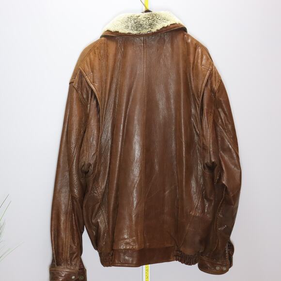 Cou.ture by J. Park Brown Leather Bomber Jacket XL Tall Shearling Collar - Picture 2 of 5